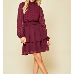 Elegant Burgundy Chiffon Dress